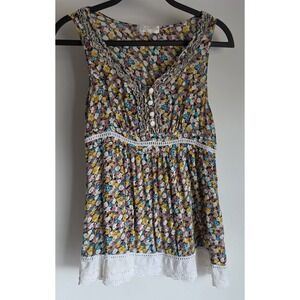 Forla Paris Floral Top Sleeveless V-Neck Boho Casual Blouse Camisole Lace
